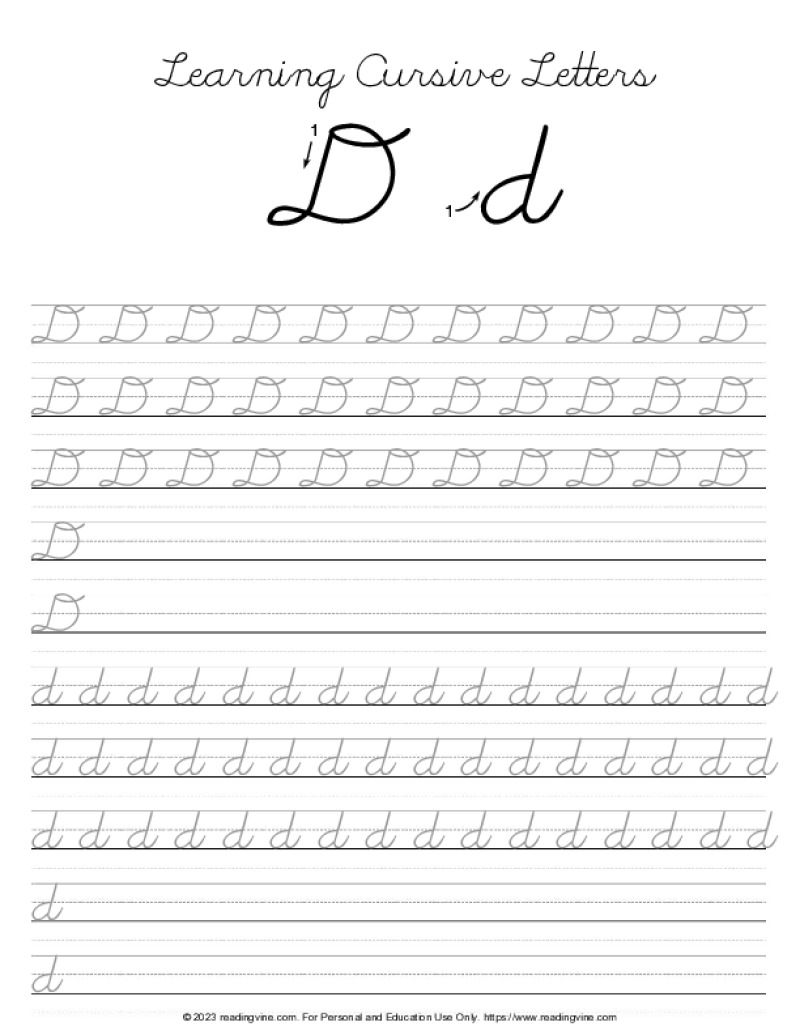 Cursive Writing Letter D ReadingVine