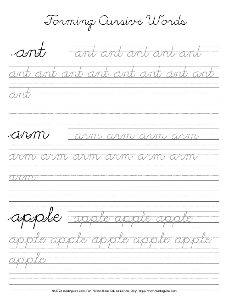 Cursive Writing Practice Sheets PDF ReadingVine