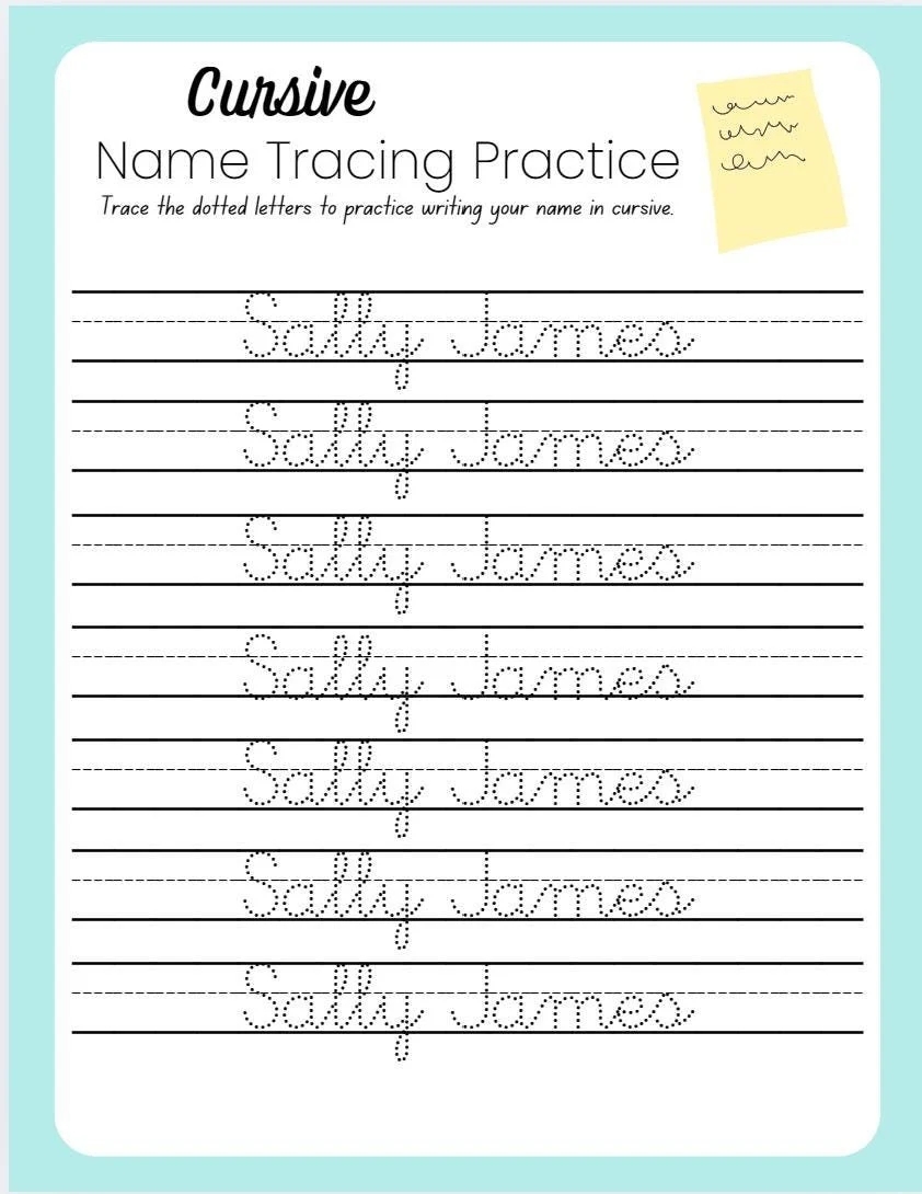 Custom Cursive Name Tracing Practice Worksheet Etsy