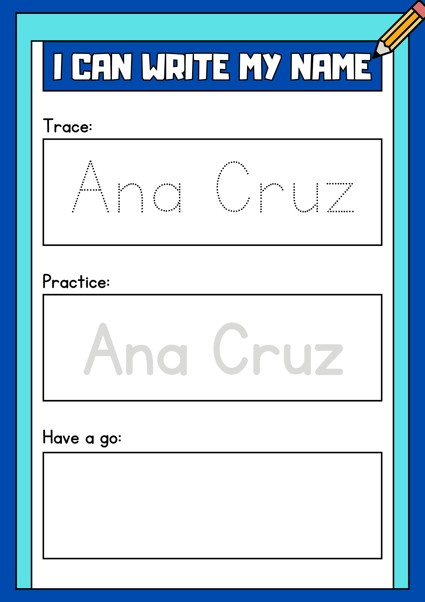 Printable Name Practice Worksheets