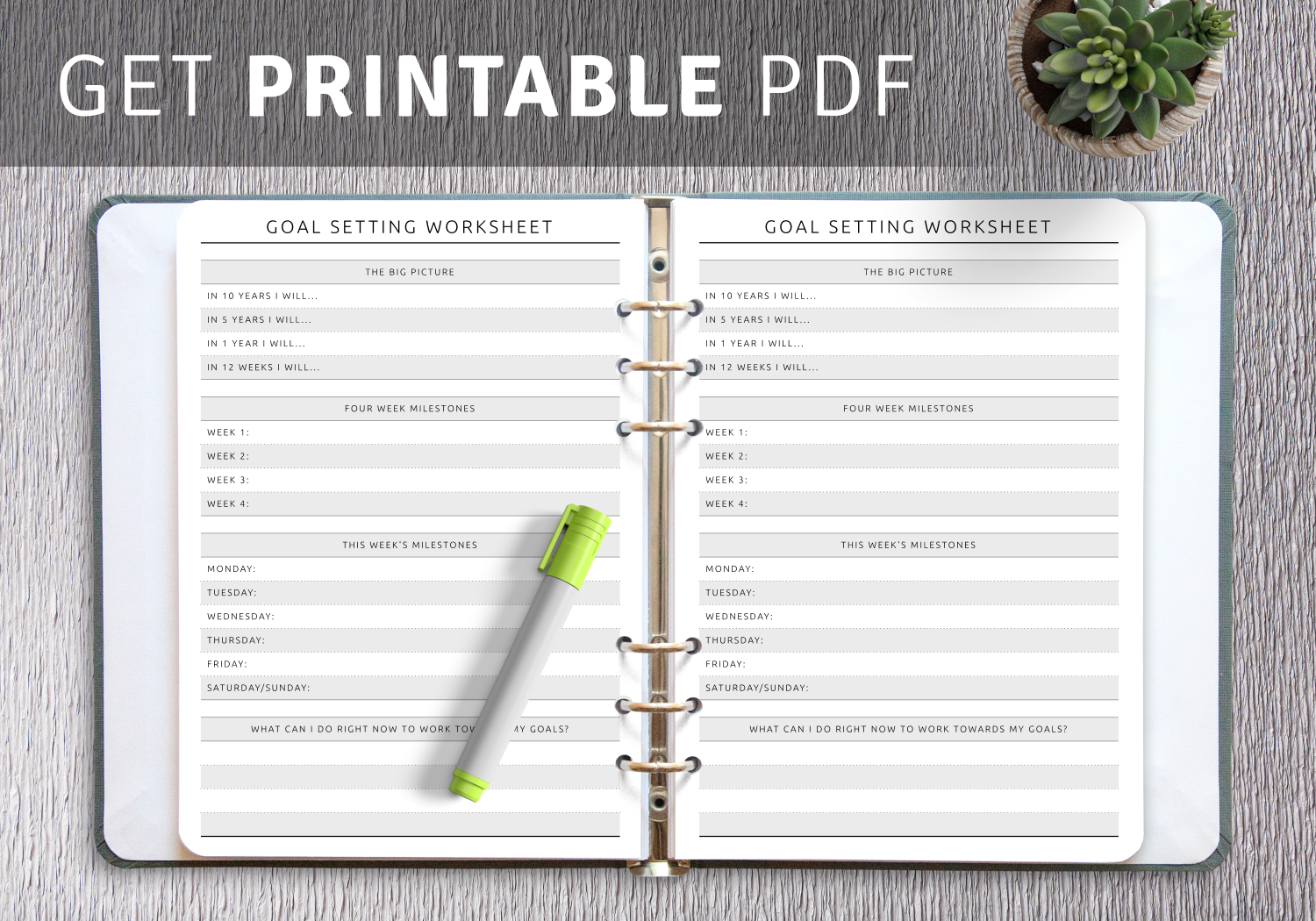 Download Printable Goal Setting Worksheet PDF