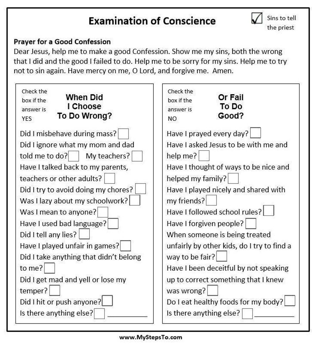 Examination Of Conscience For Kids To Use Before Confession Etsy