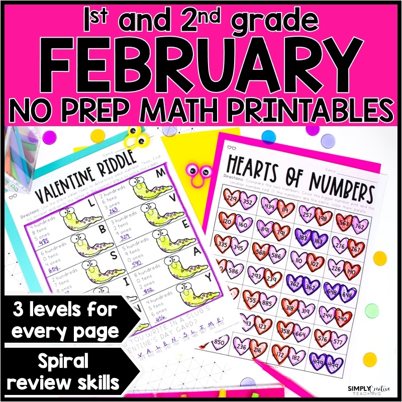 February Winter Math Worksheets Printables No Prep Activities Valentine s Day Simply Creative Teaching