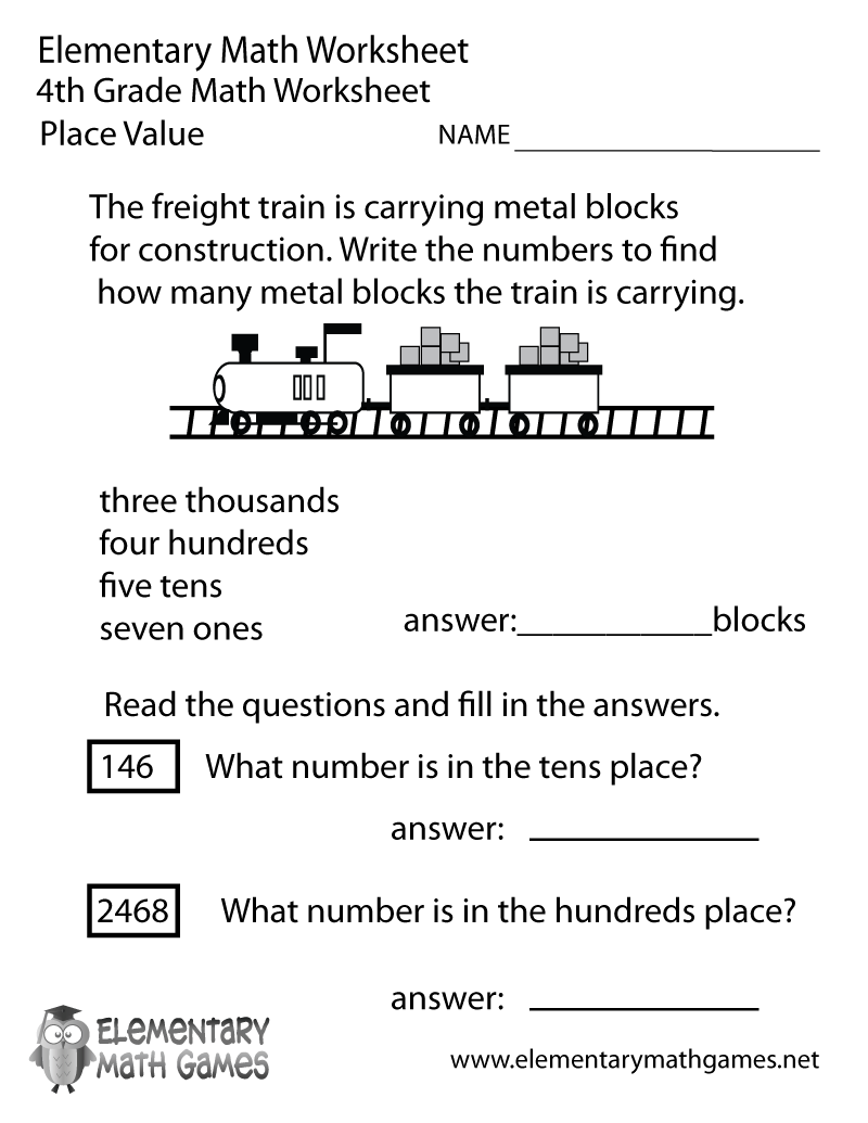 4th Grade Printable Worksheets