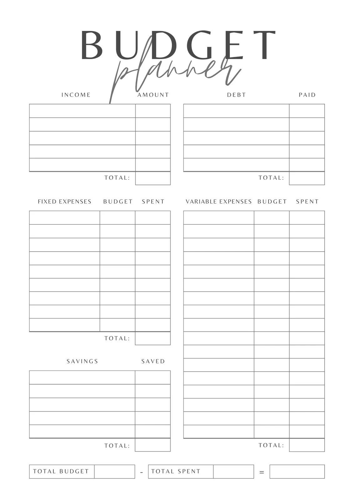 Budgeting Worksheets Printable