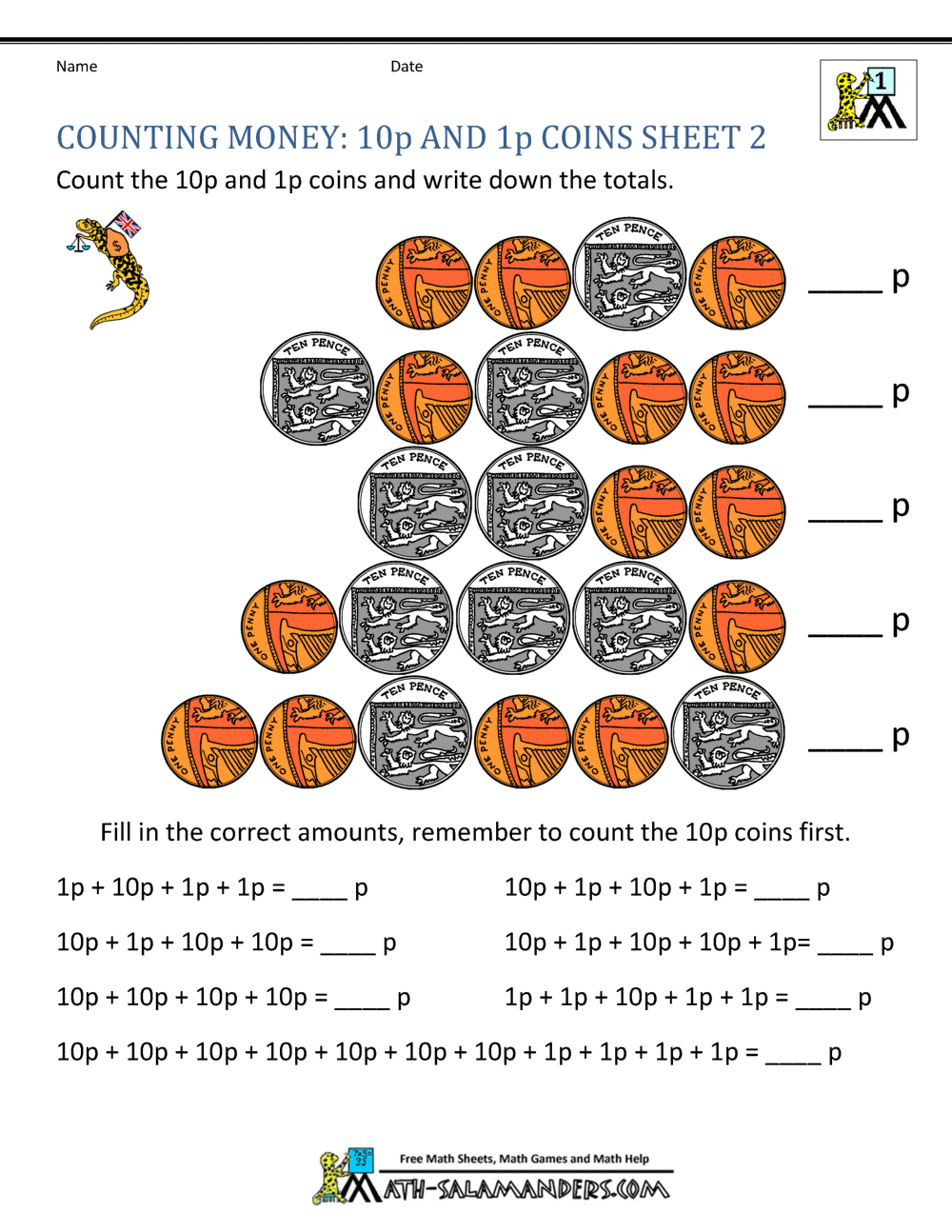 Printable Counting Money Worksheets