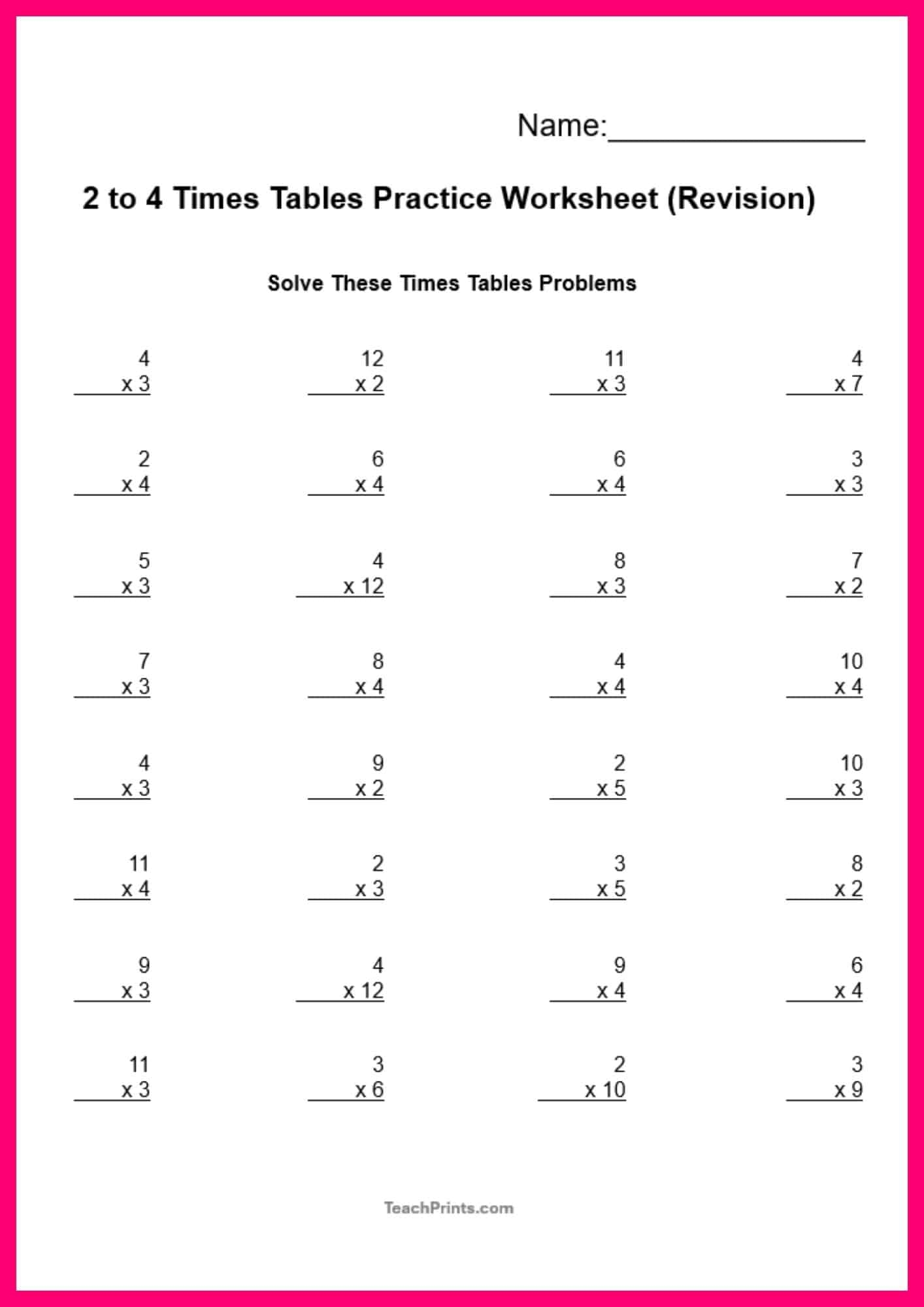 Free Four Times Tables Worksheets 8 Versions Teach Prints