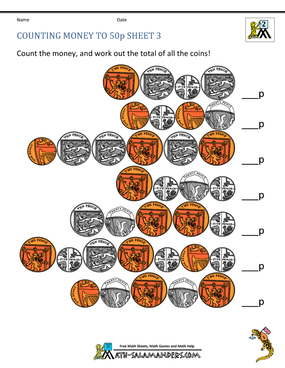 Free Money Worksheets UK Coins