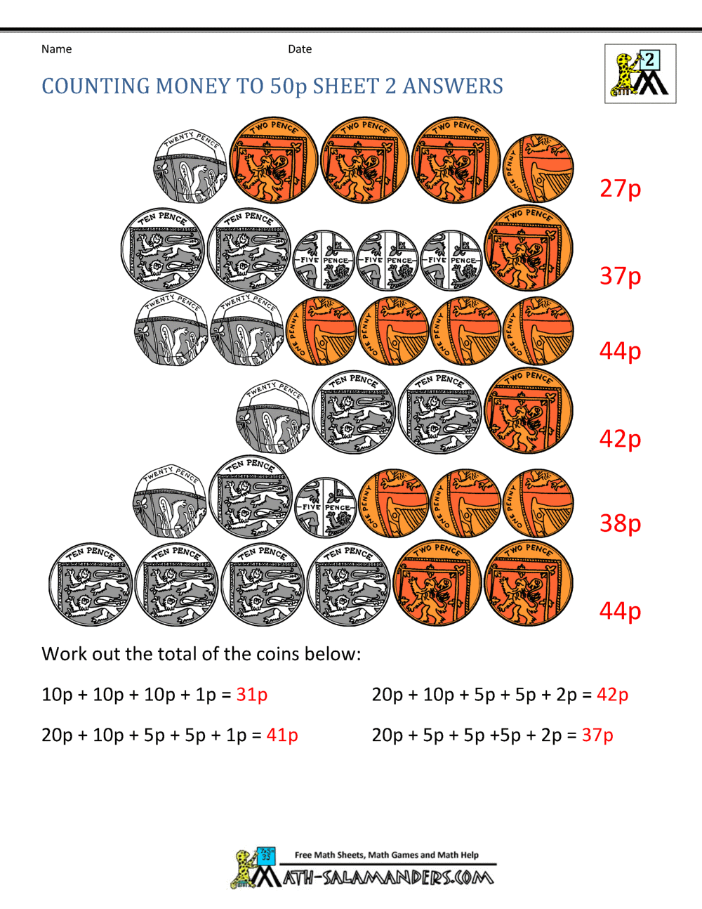 Free Money Worksheets Printable
