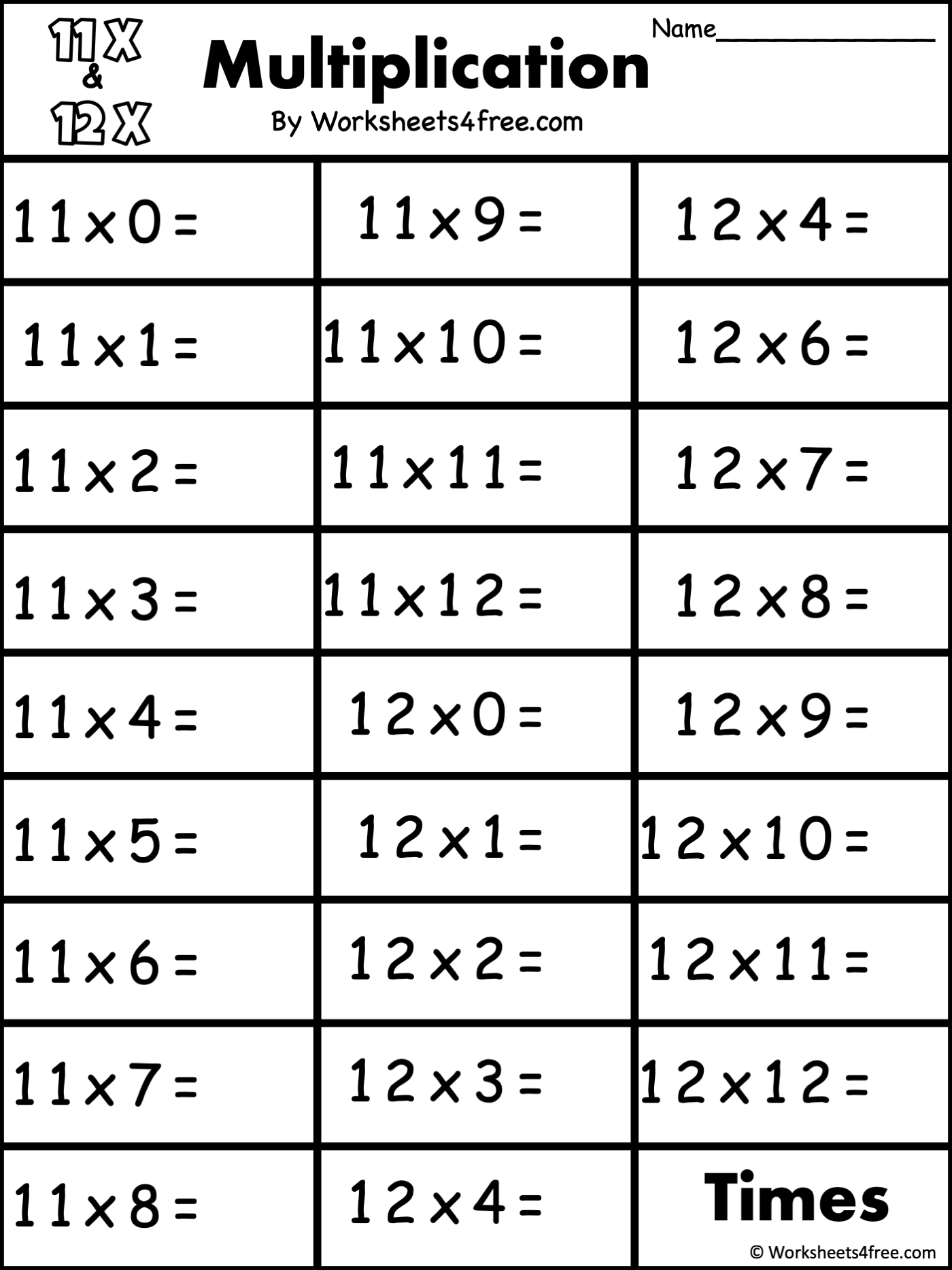 Multiplication Worksheet Printable