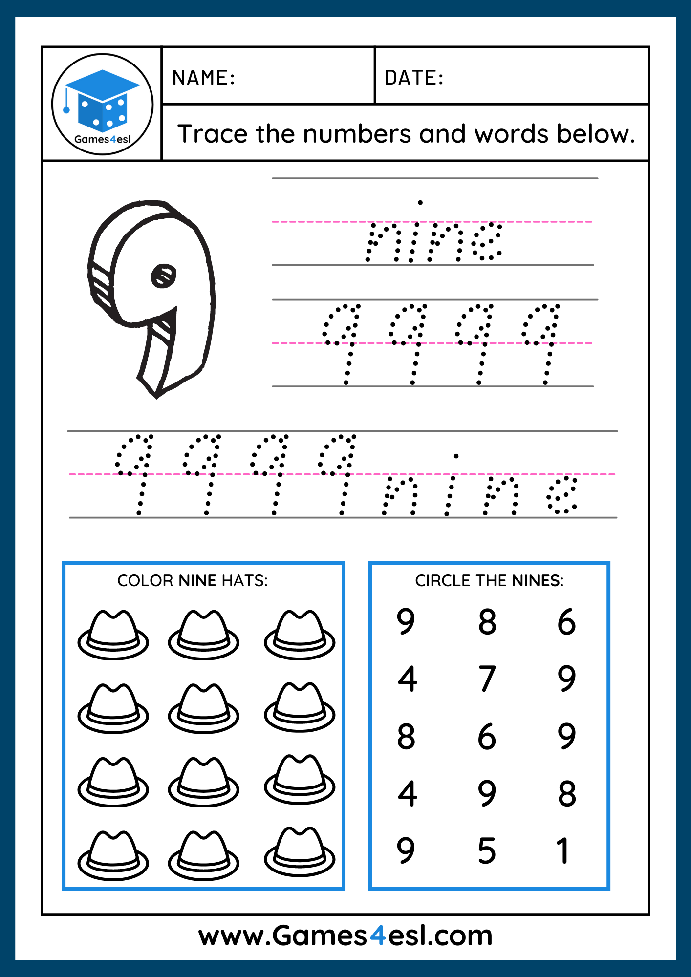 Free Number Tracing Worksheets Games4esl