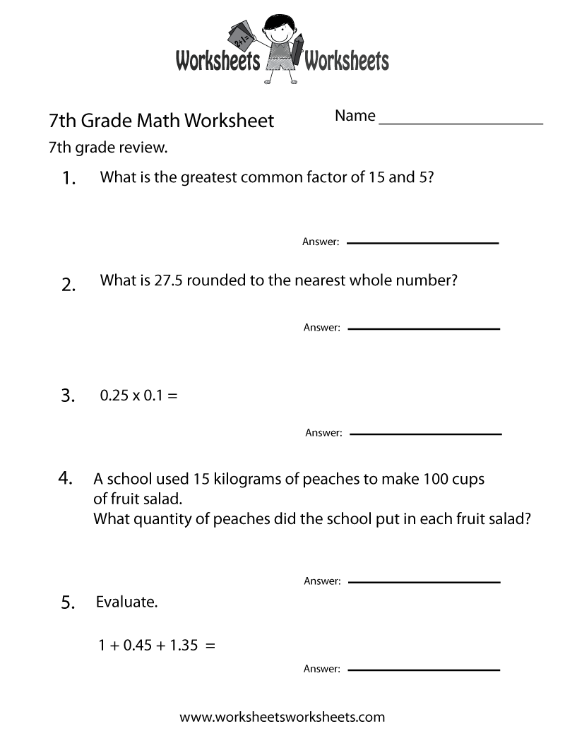 Free Printable 7th Grade Math Worksheets