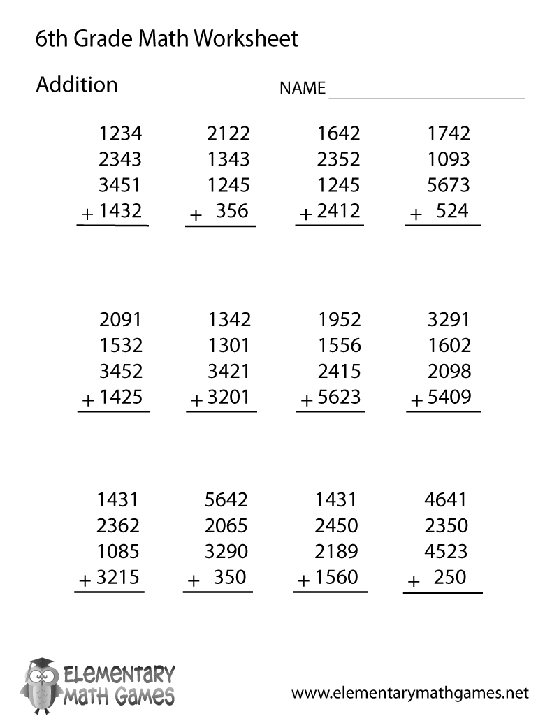 Free Printable Addition Worksheet For Sixth Grade Free Printable Addition Worksheet For Sixth Grade