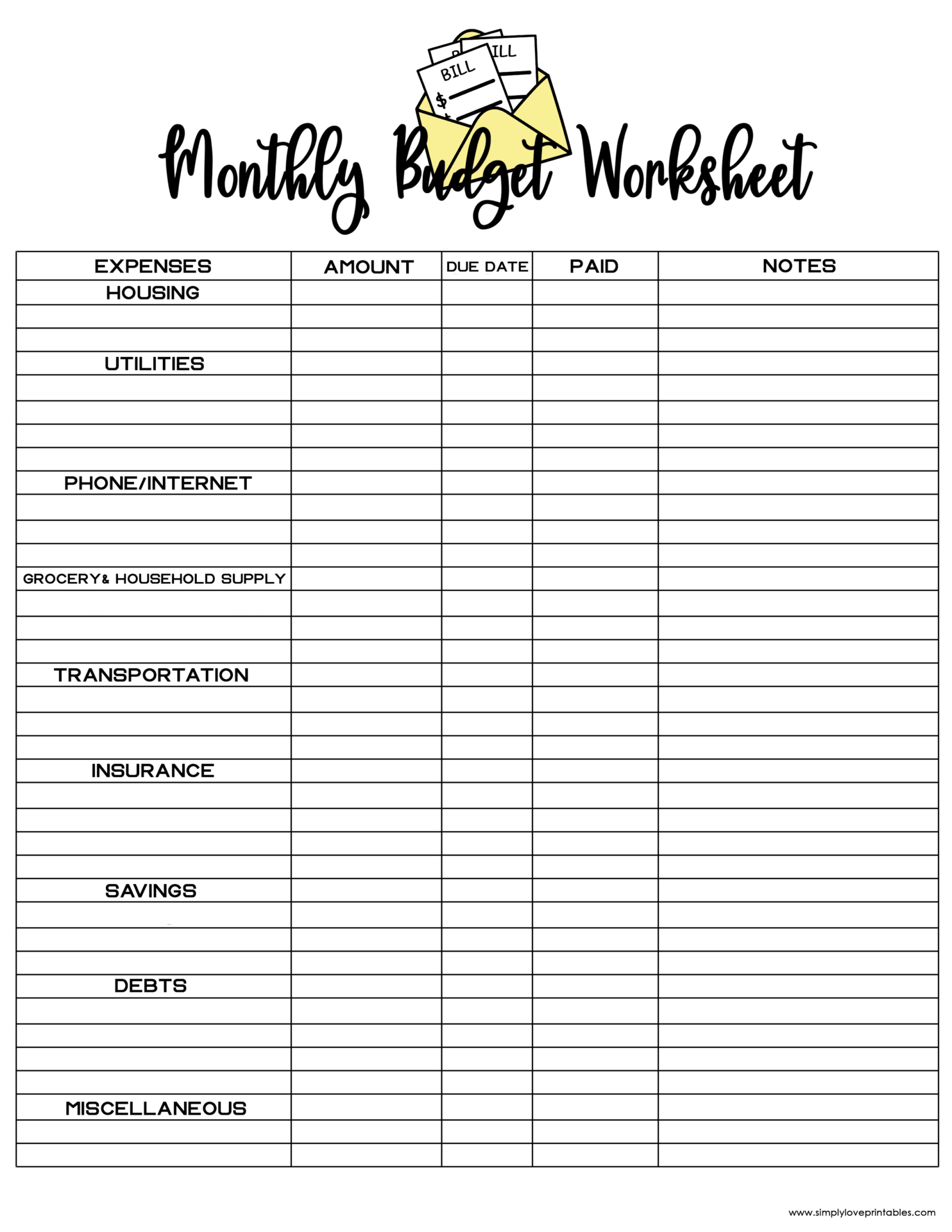 Free Printable Budget Templates Simply Love Printables Worksheets Library