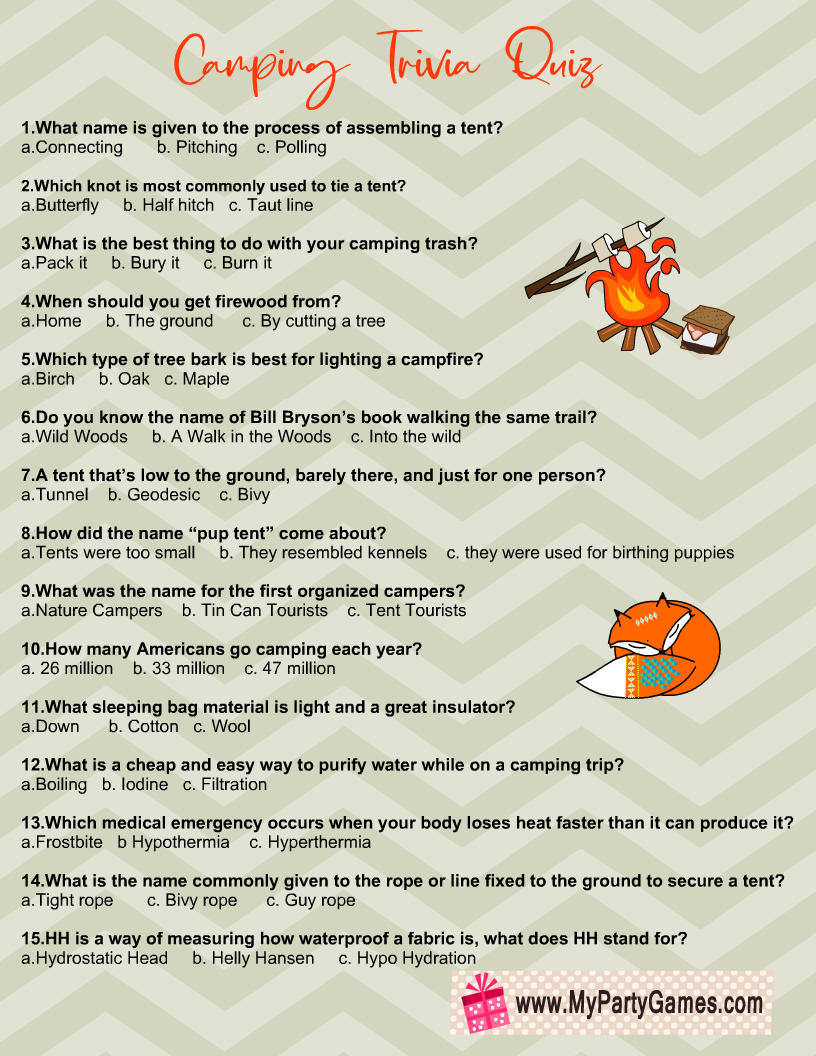 Free Printable Camping Trivia Quiz With Answer Key Worksheets Library Free Printable Camping Trivia Quiz With Answer Key Worksheets Library