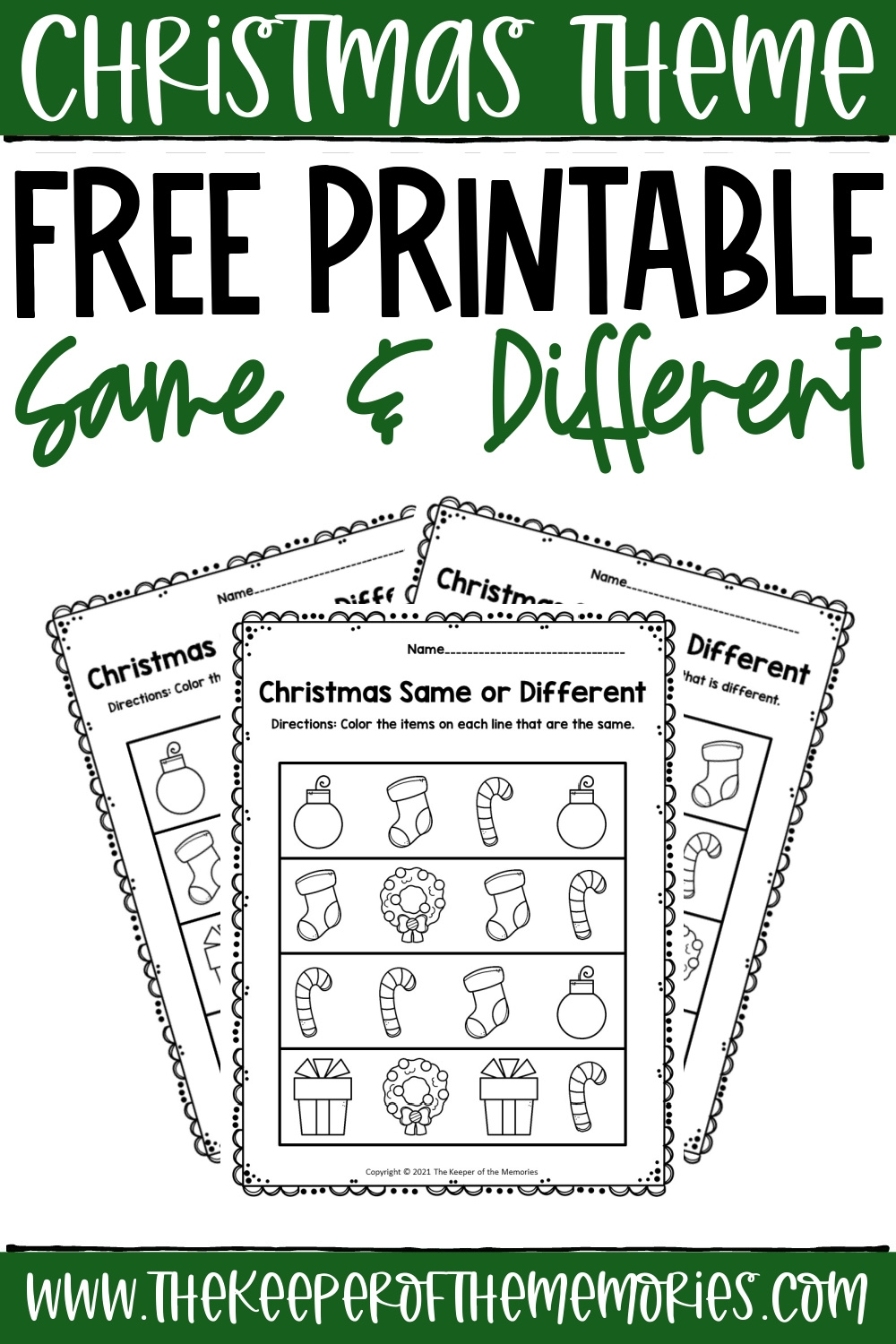 Free Printable Christmas Same And Different Worksheets The Keeper Of The Memories