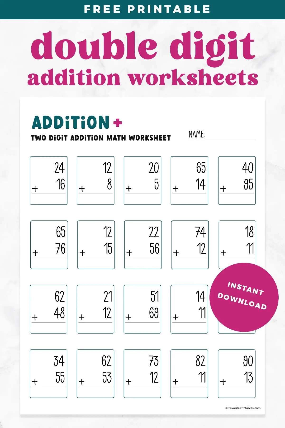 Free Printable Double Digit Addition Worksheet Favorite Printables