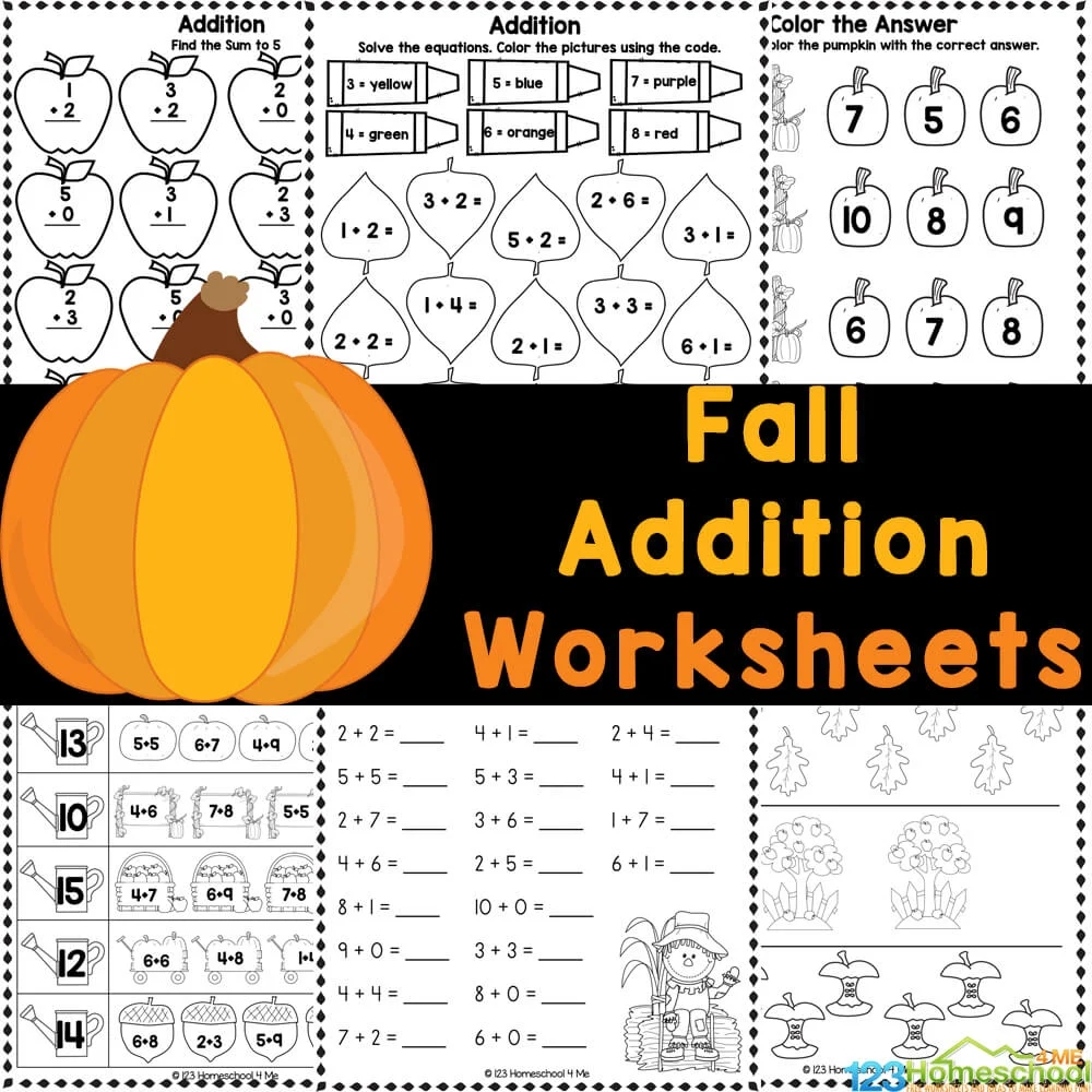 FREE Printable Fall Addition Worksheets For Kindergarten