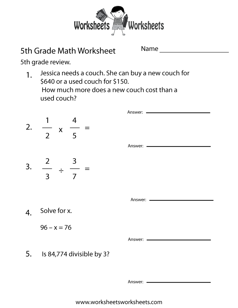 Free Printable Fifth Grade Math Practice Worksheet Free Printable Fifth Grade Math Practice Worksheet