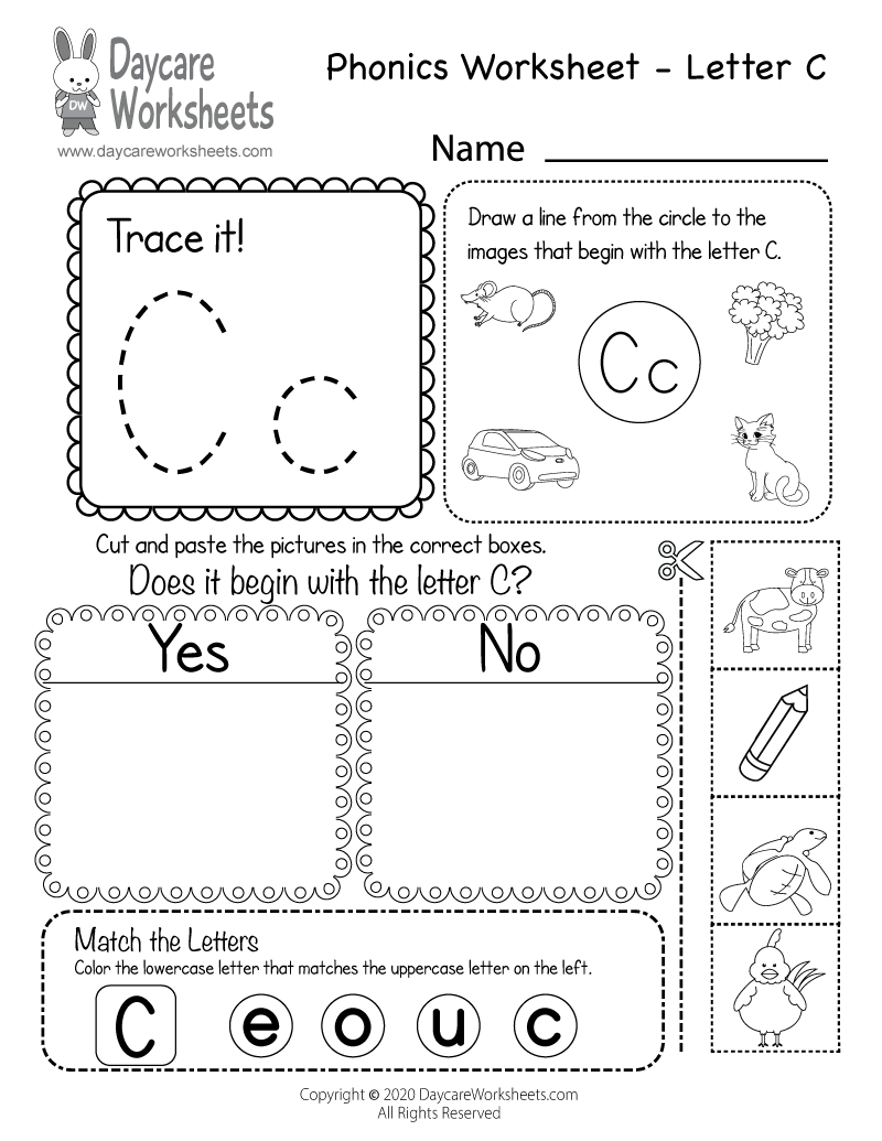 Free Printable Letter C Beginning Sounds Phonics Worksheet For 