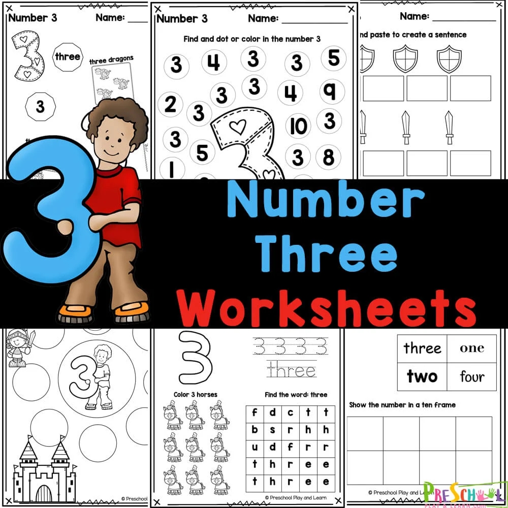 FREE Printable Number 3 Worksheets Counting Tracing
