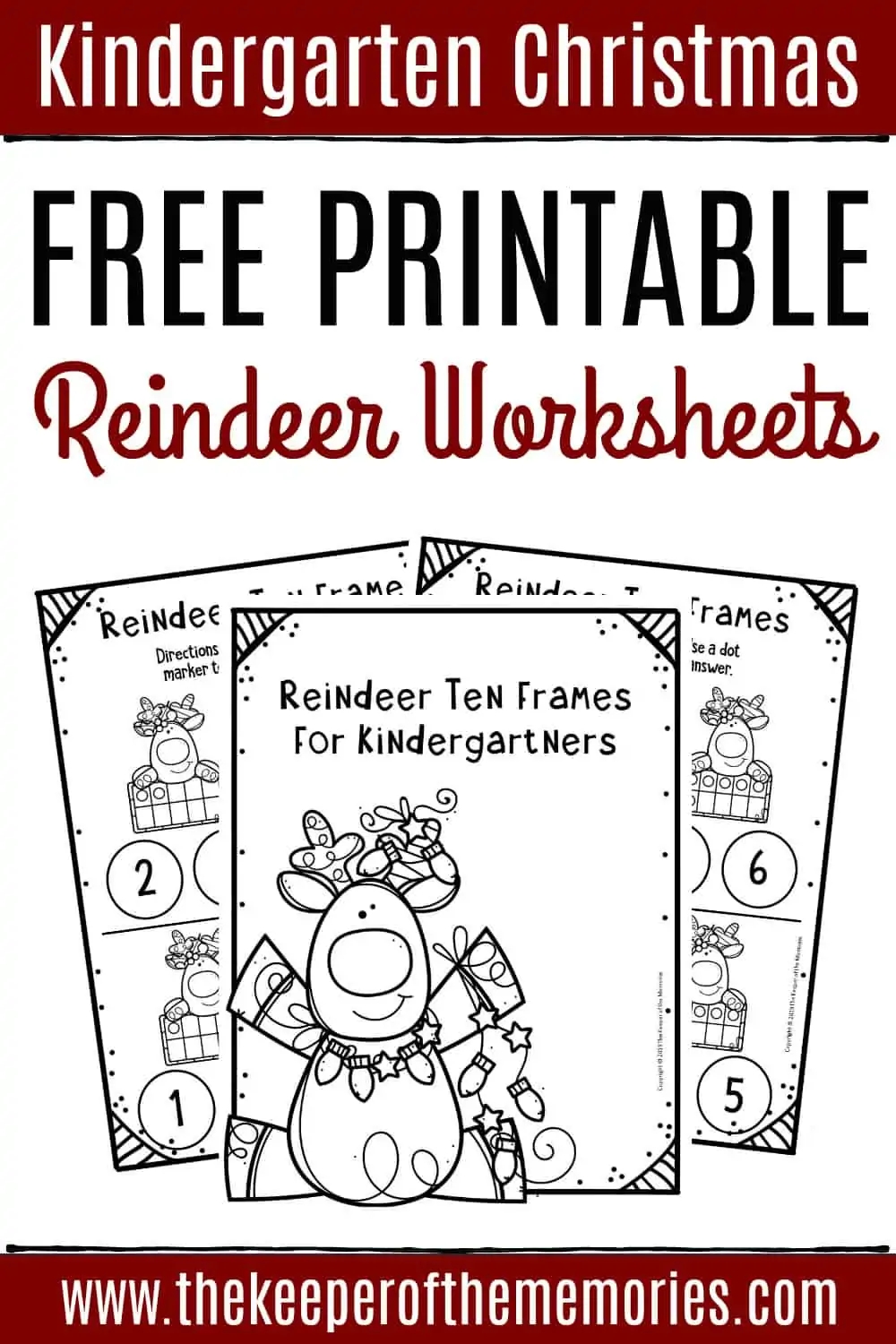 Free Printable Reindeer Ten Frame Kindergarten Worksheets