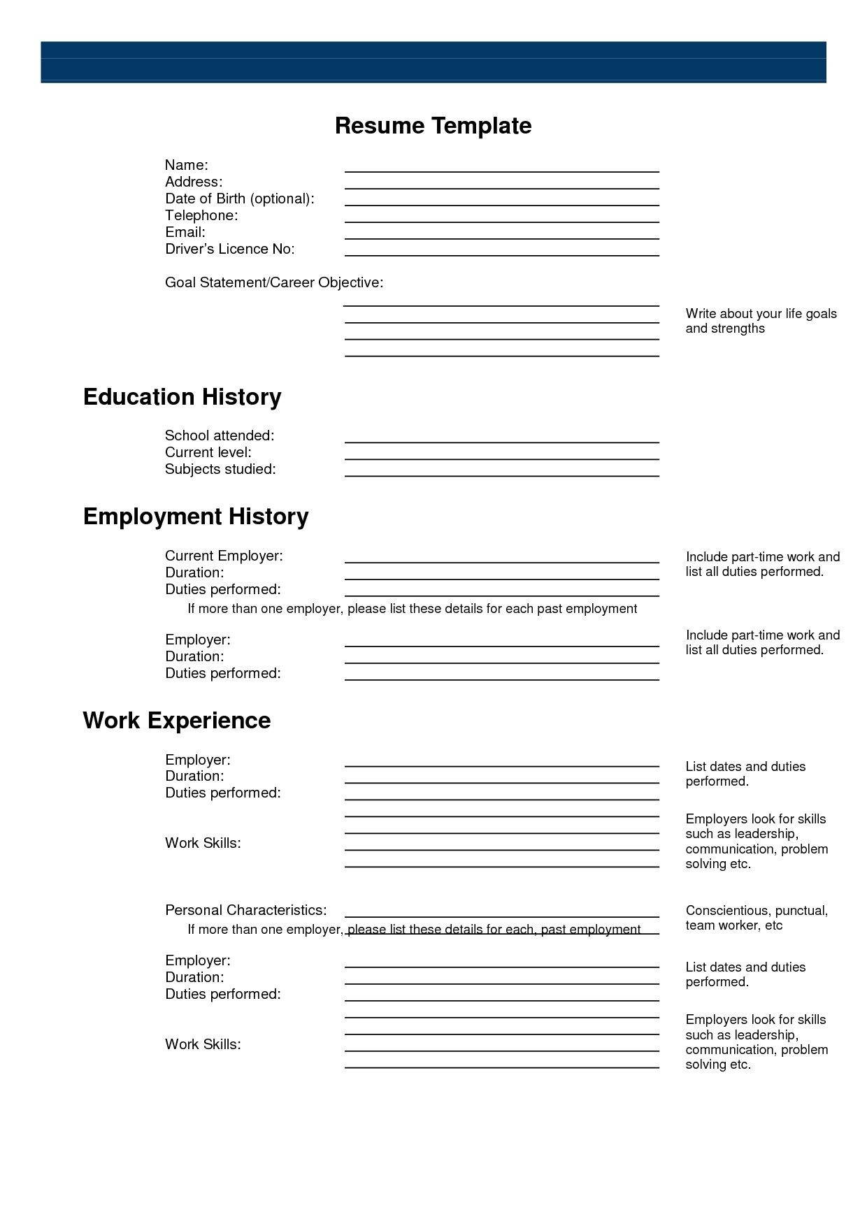 Fill In Blank Printable Resume Worksheet Fill In Blank Printable Resume Worksheet
