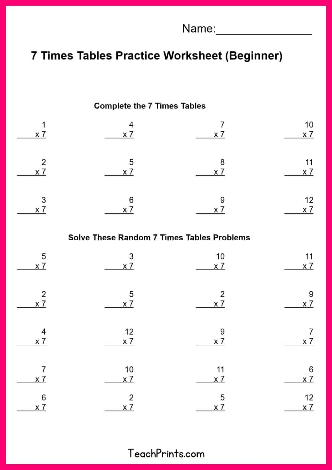 Free Printable Times Tables Worksheets