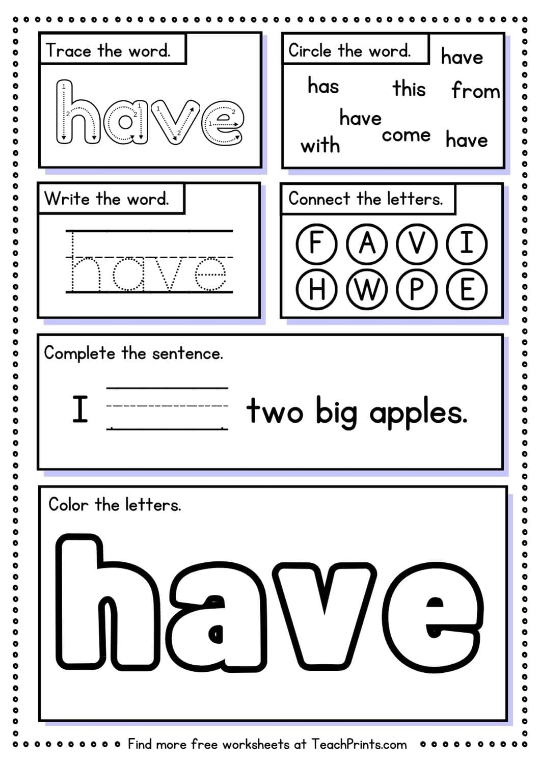 Free Sight Word Have Worksheets Teach Prints Free Sight Word Have Worksheets Teach Prints
