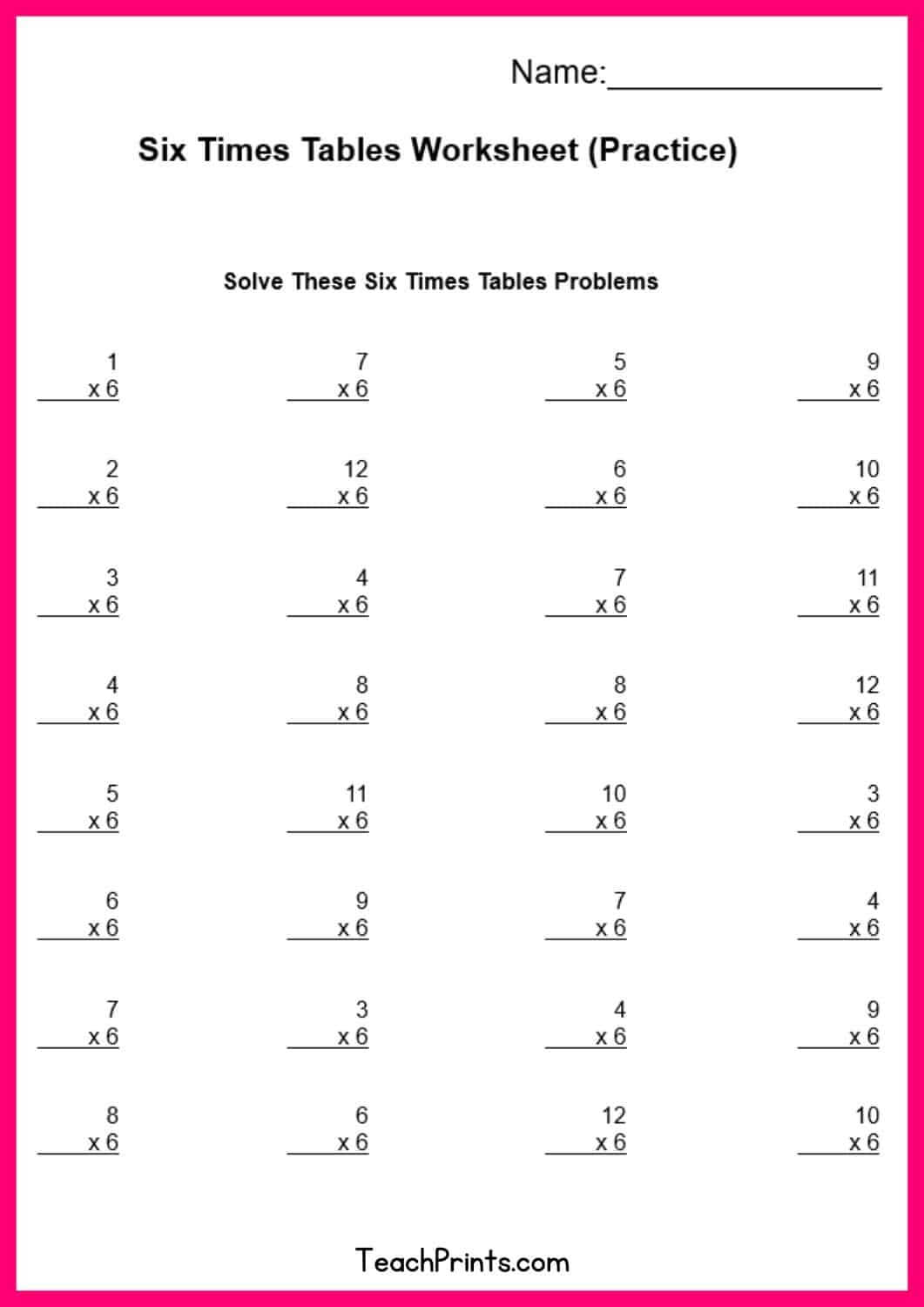 Free Six Times Tables Worksheets 8 Versions Teach Prints Free Six Times Tables Worksheets 8 Versions Teach Prints