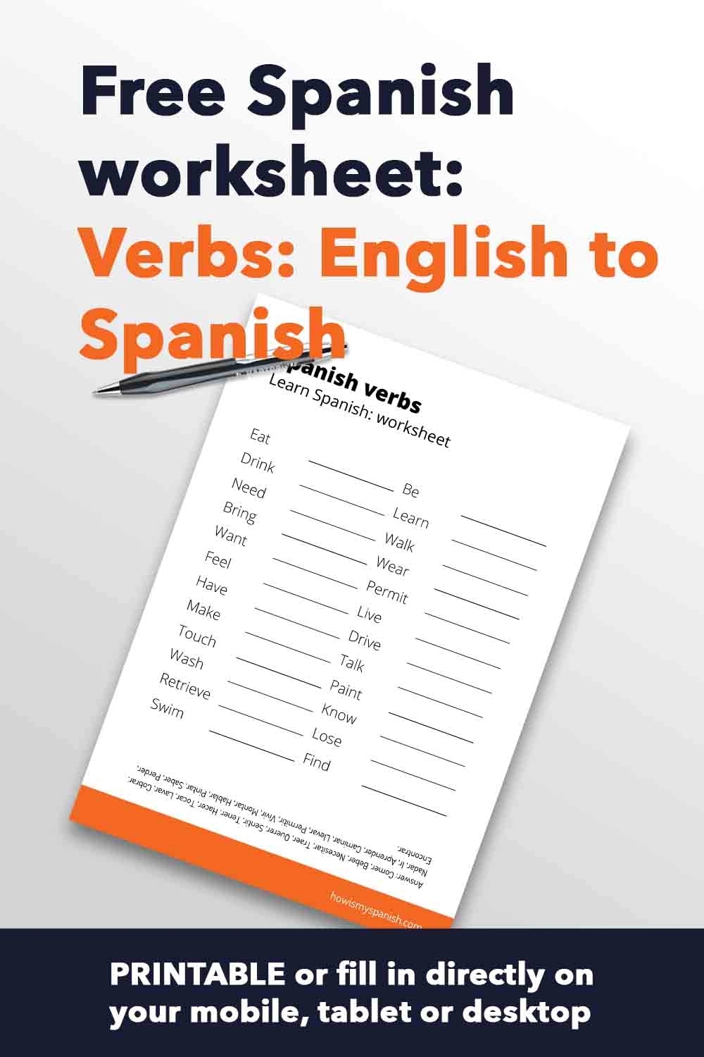 Free Spanish Worksheet Translate Verbs To Spanish Free Printable
