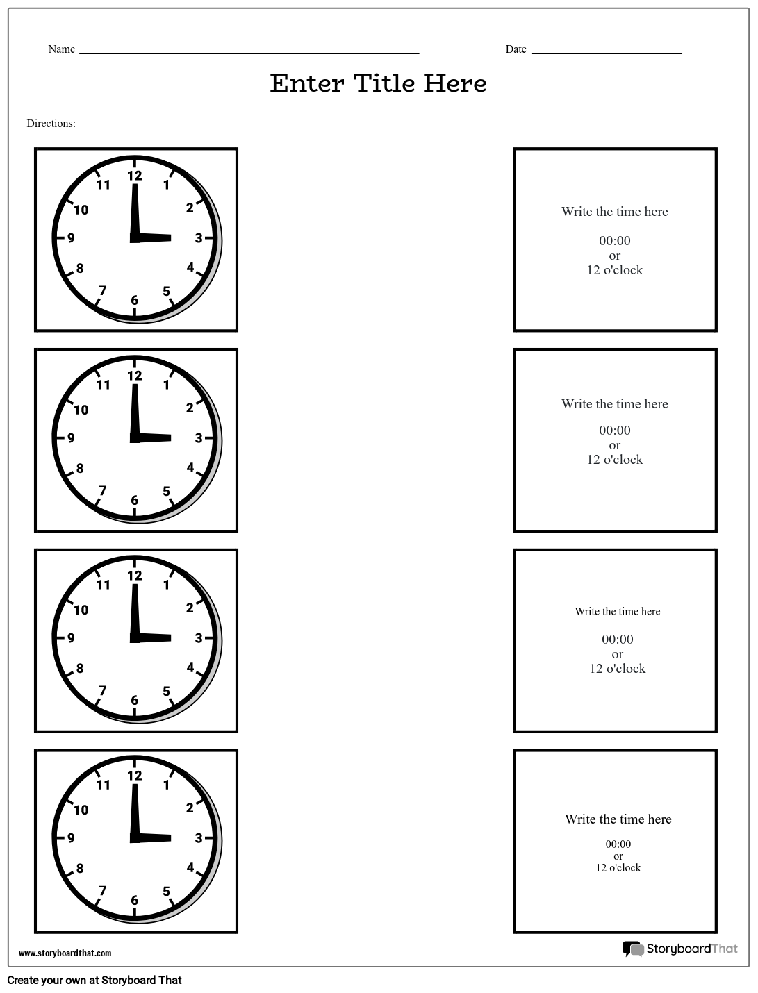 Free Clock Worksheets Printable