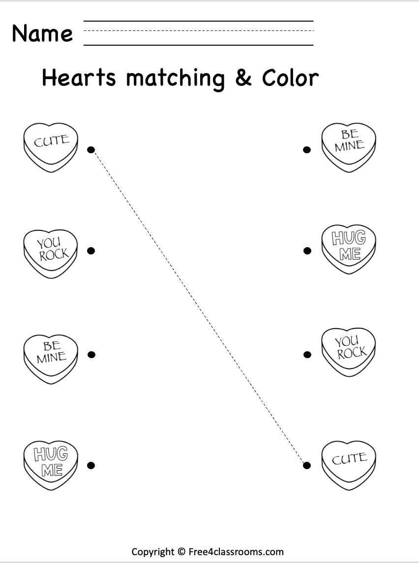 Free Trace And Match Worksheet Valentine s Day Printable Free Worksheets Free4Classrooms