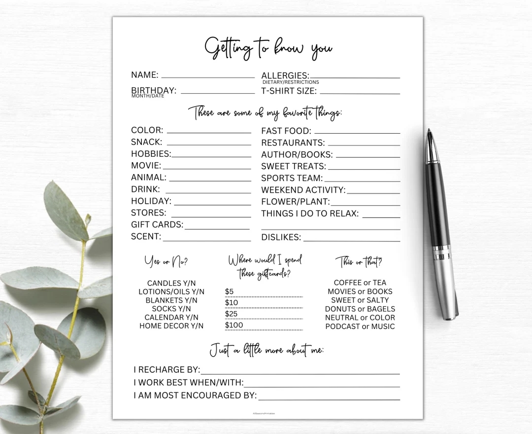 Getting To Know You Printable Coworker Questions All About Me Survey Employee Favorite Things Survey Get To Know My Team Survey Etsy Getting To Know You Printable Coworker Questions All About Me Survey Employee Favorite Things Survey Get To Know My Team Survey Etsy