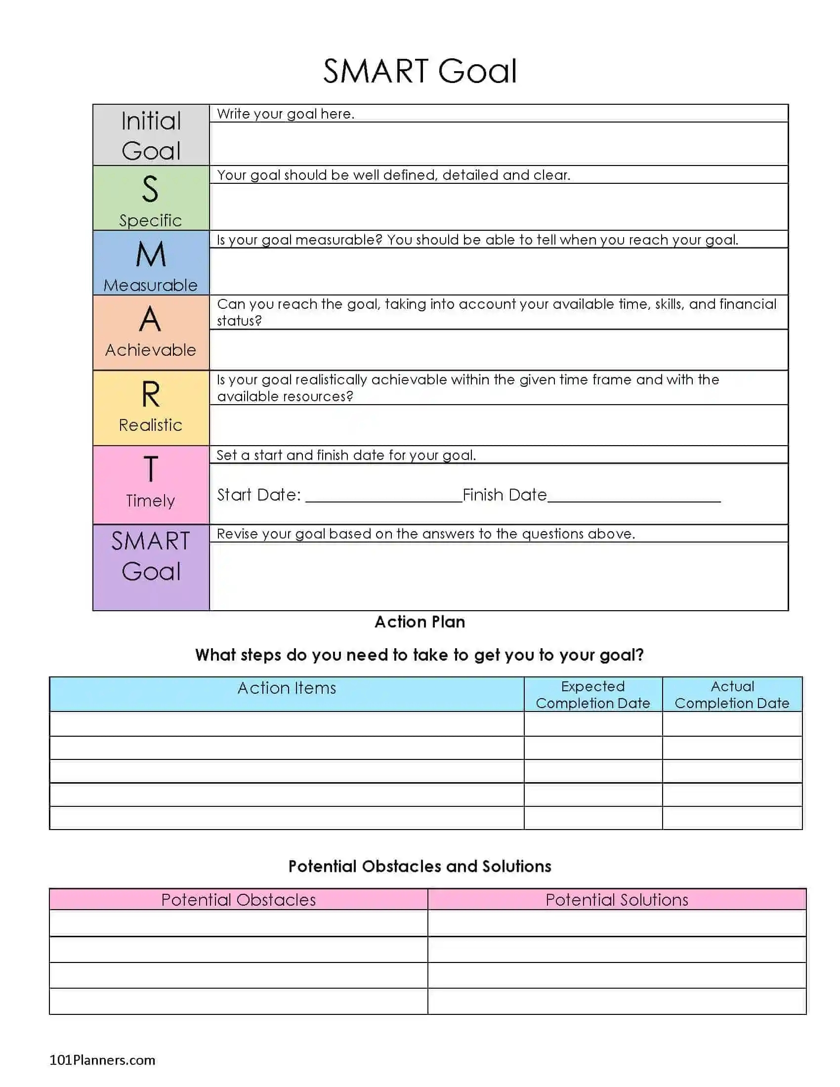 Smart Goals Printable Worksheet