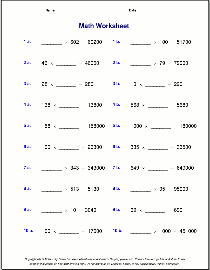 5th Grade Math Worksheets Printable