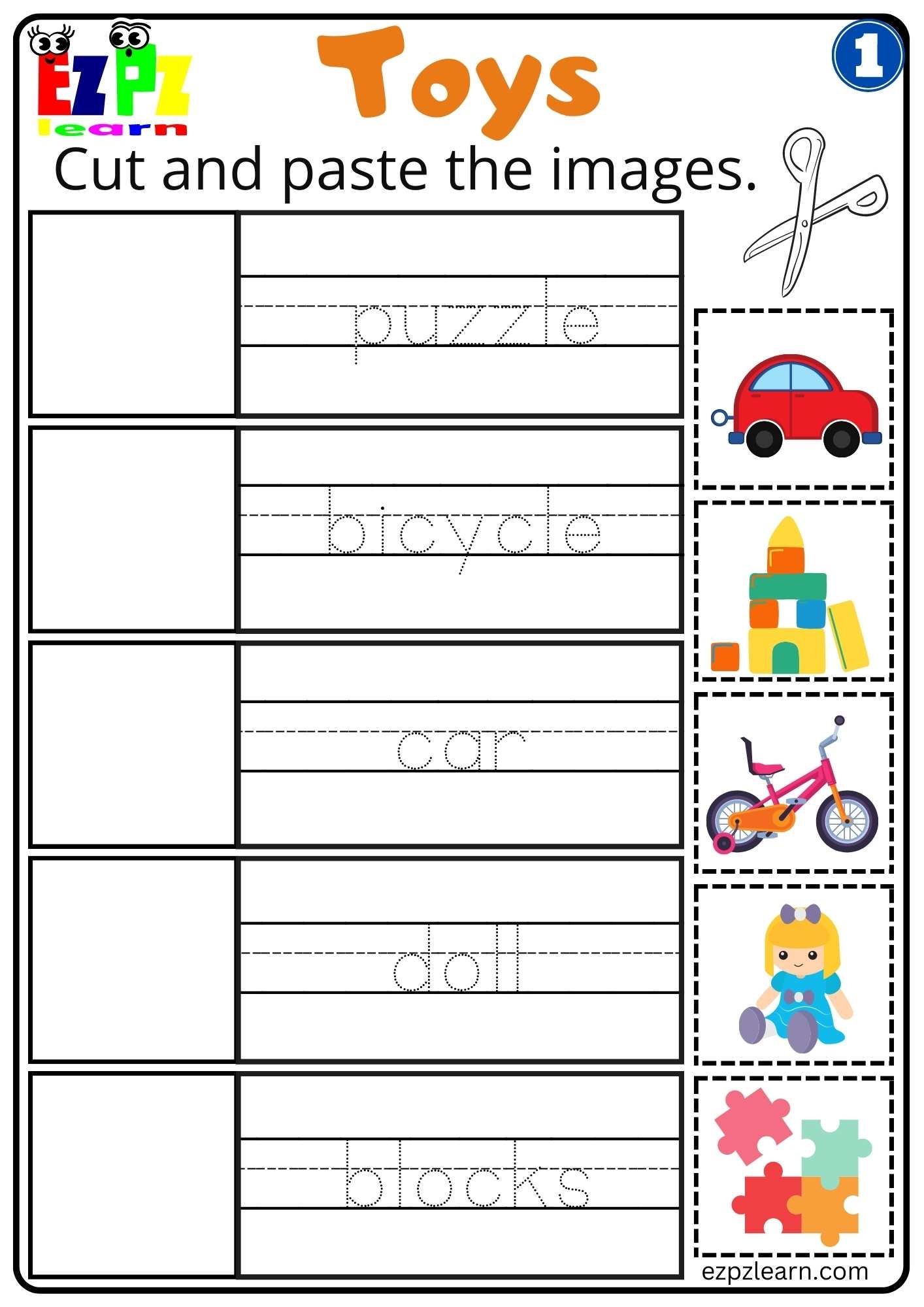 Group 1 Toys Cut And Paste Vocabulary Worksheet For K5 And ESL Free PDF Download Ezpzlearn