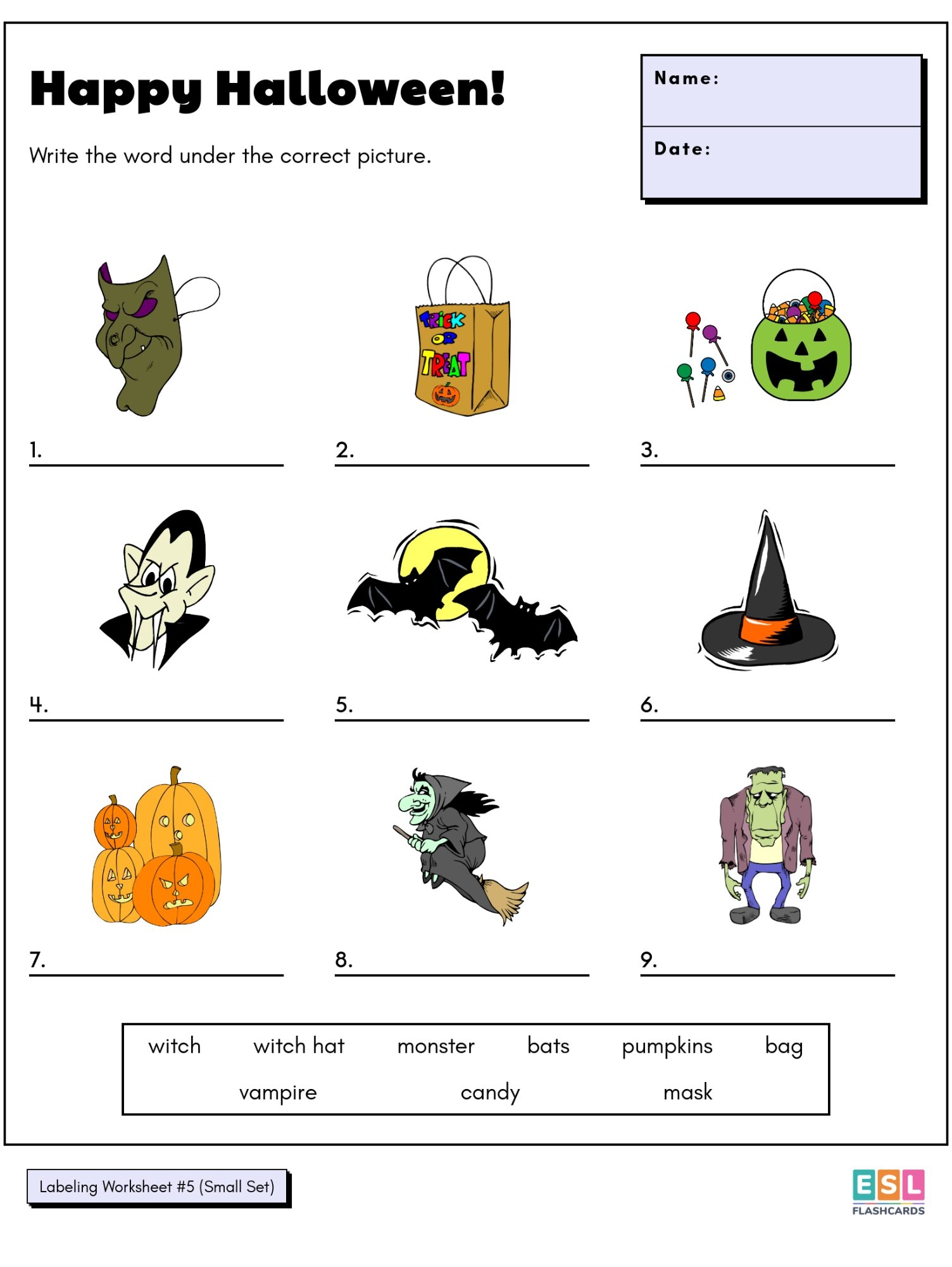 Halloween Worksheets ESL Flashcards