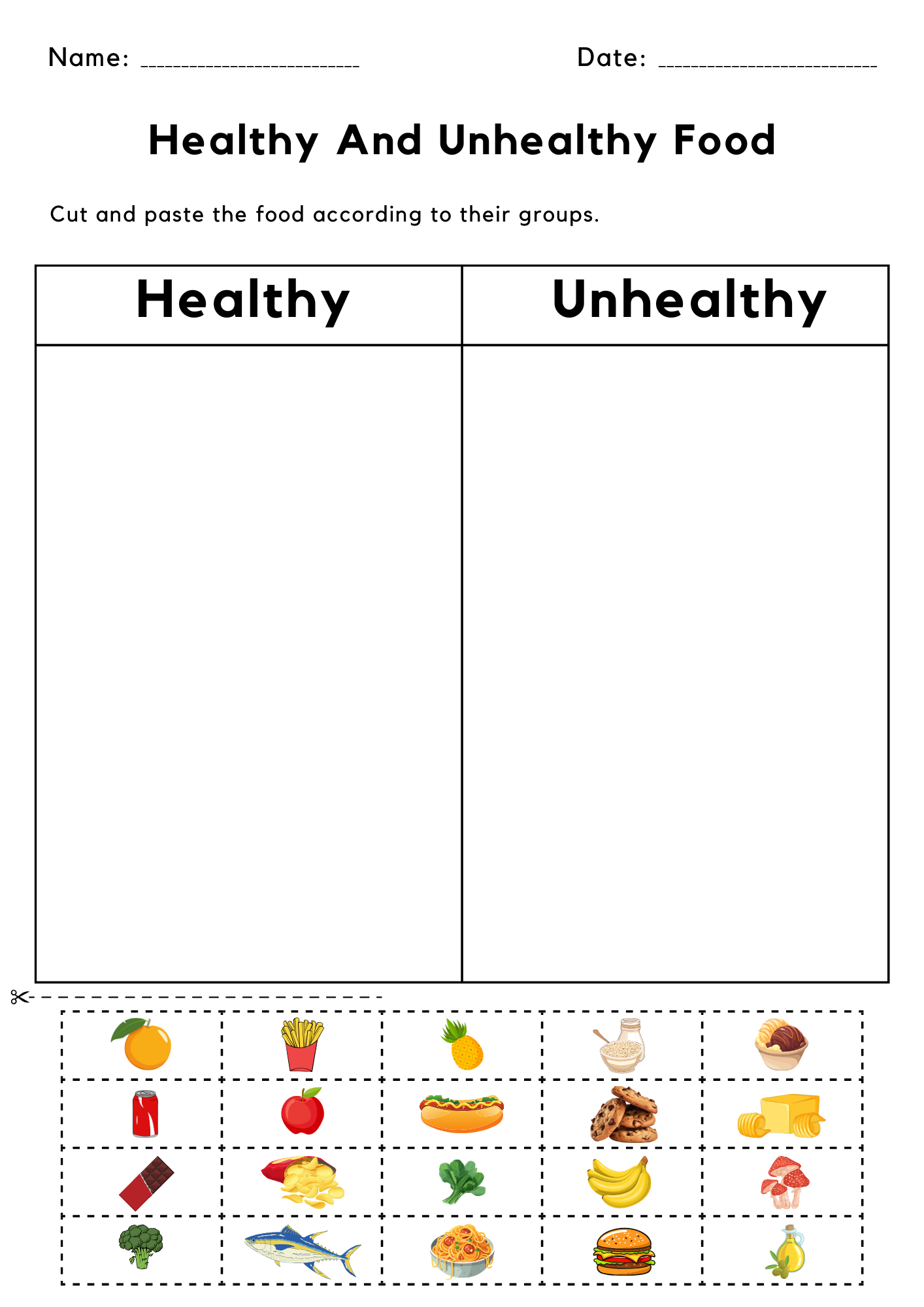 Healthy And Unhealthy Food Cut And Paste Worksheet Teaching Resources