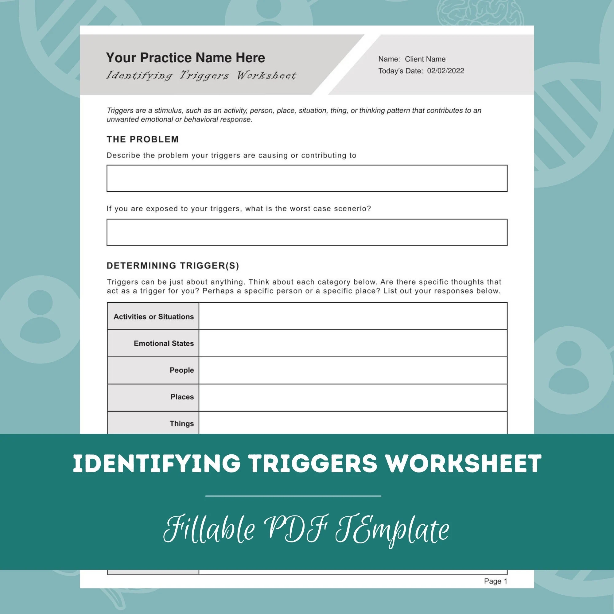 Identifying Triggers Worksheet Editable Fillable PDF Template For Counselors Psychologists Social Workers Therapists Etsy
