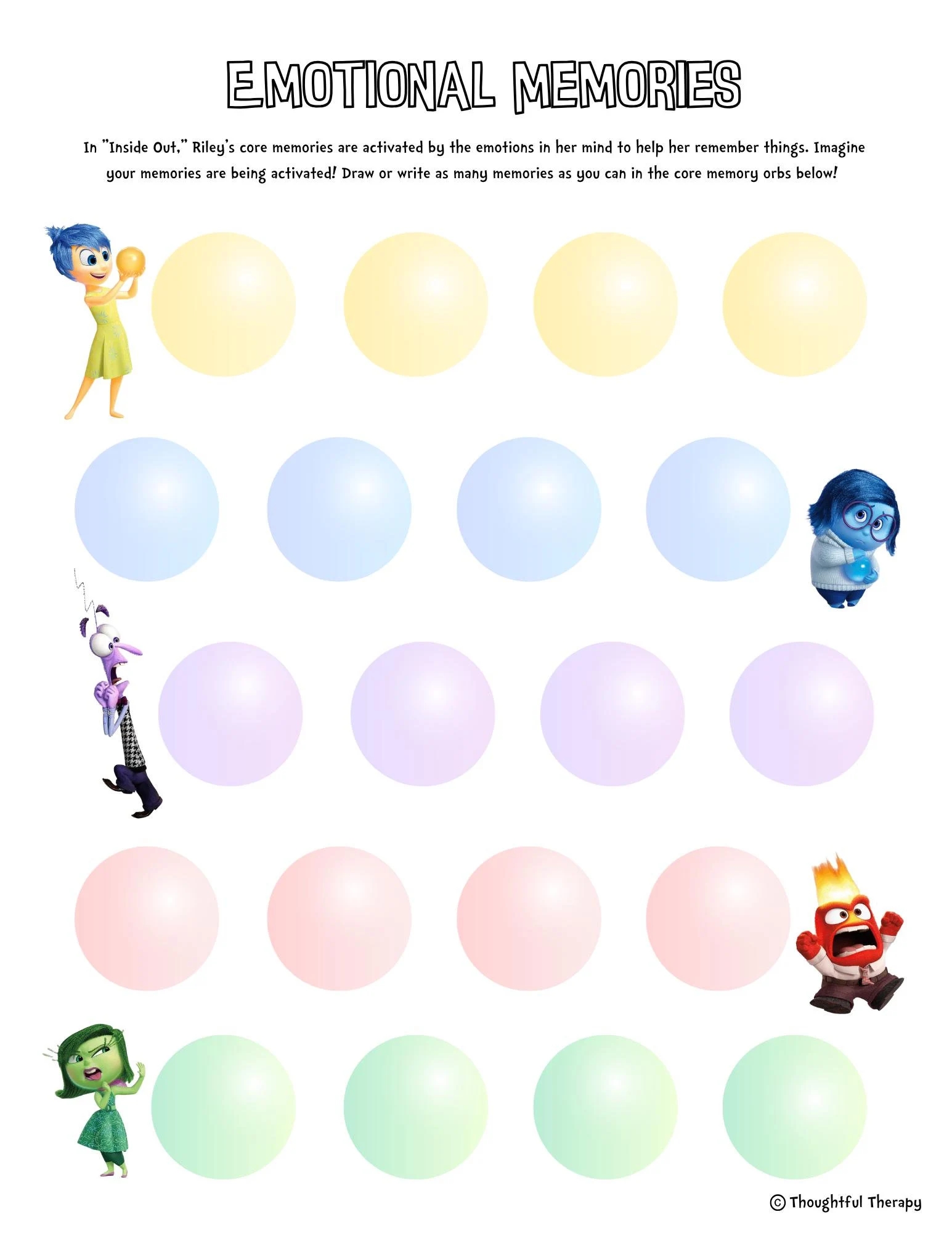 Inside Out Emotional Memories SEL Feelings Worksheet For Therapists Counselors And Teachers Etsy