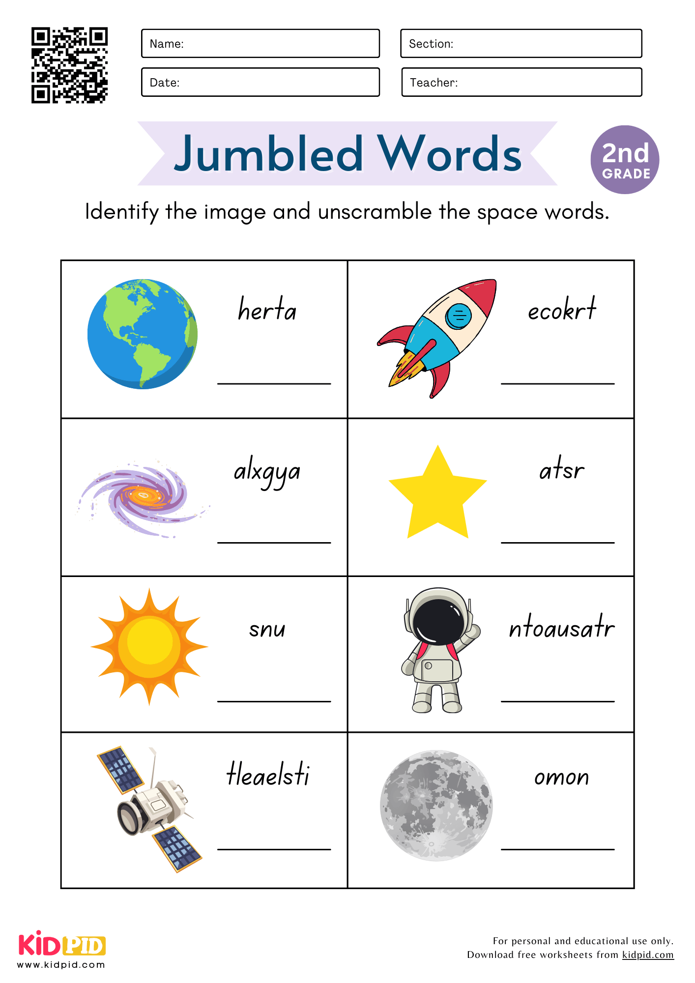 Jumbled Space Words Worksheet For Grade 2 Kidpid