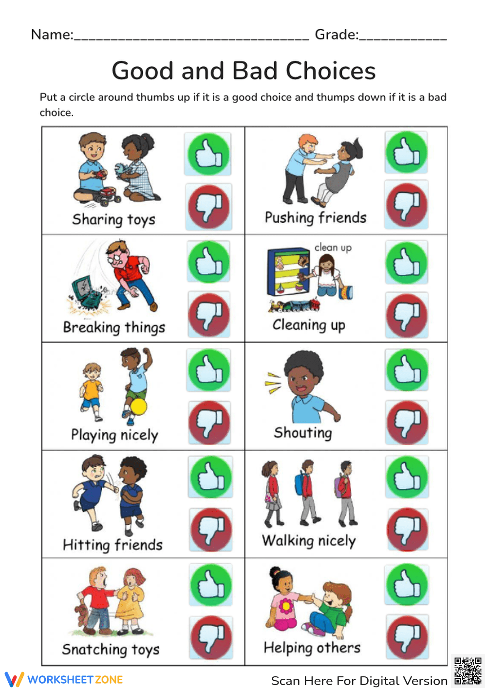 Kindergarten Behavior Worksheets