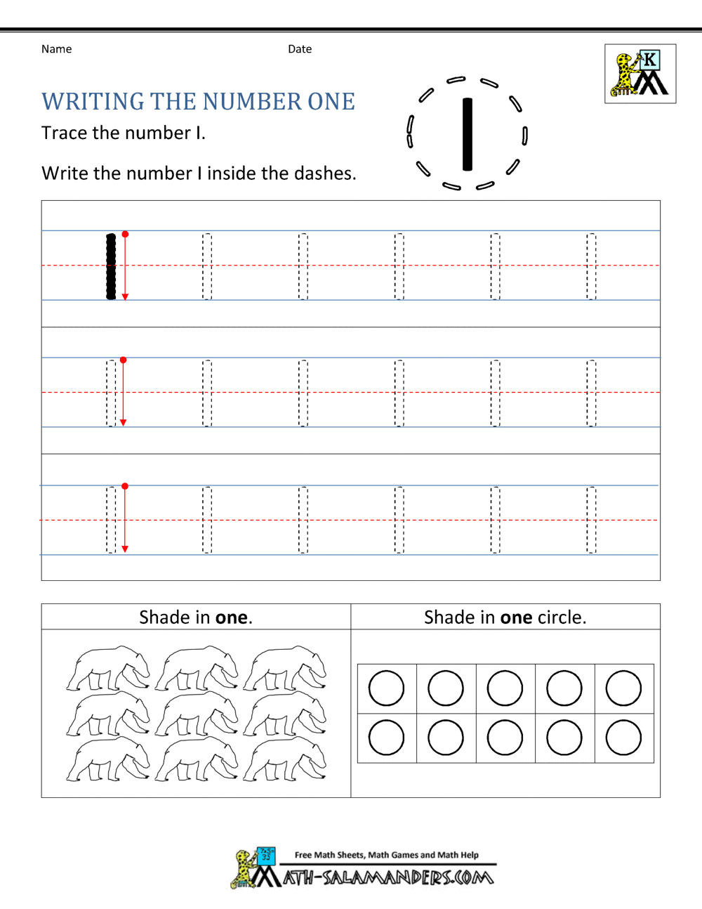Number 1 Printable Worksheet