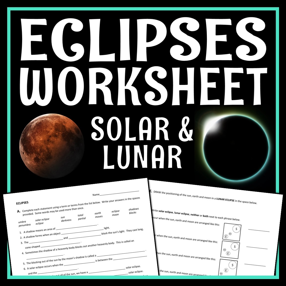 Lunar And Solar Eclipses Worksheet Flying Colors Science Lunar And Solar Eclipses Worksheet Flying Colors Science