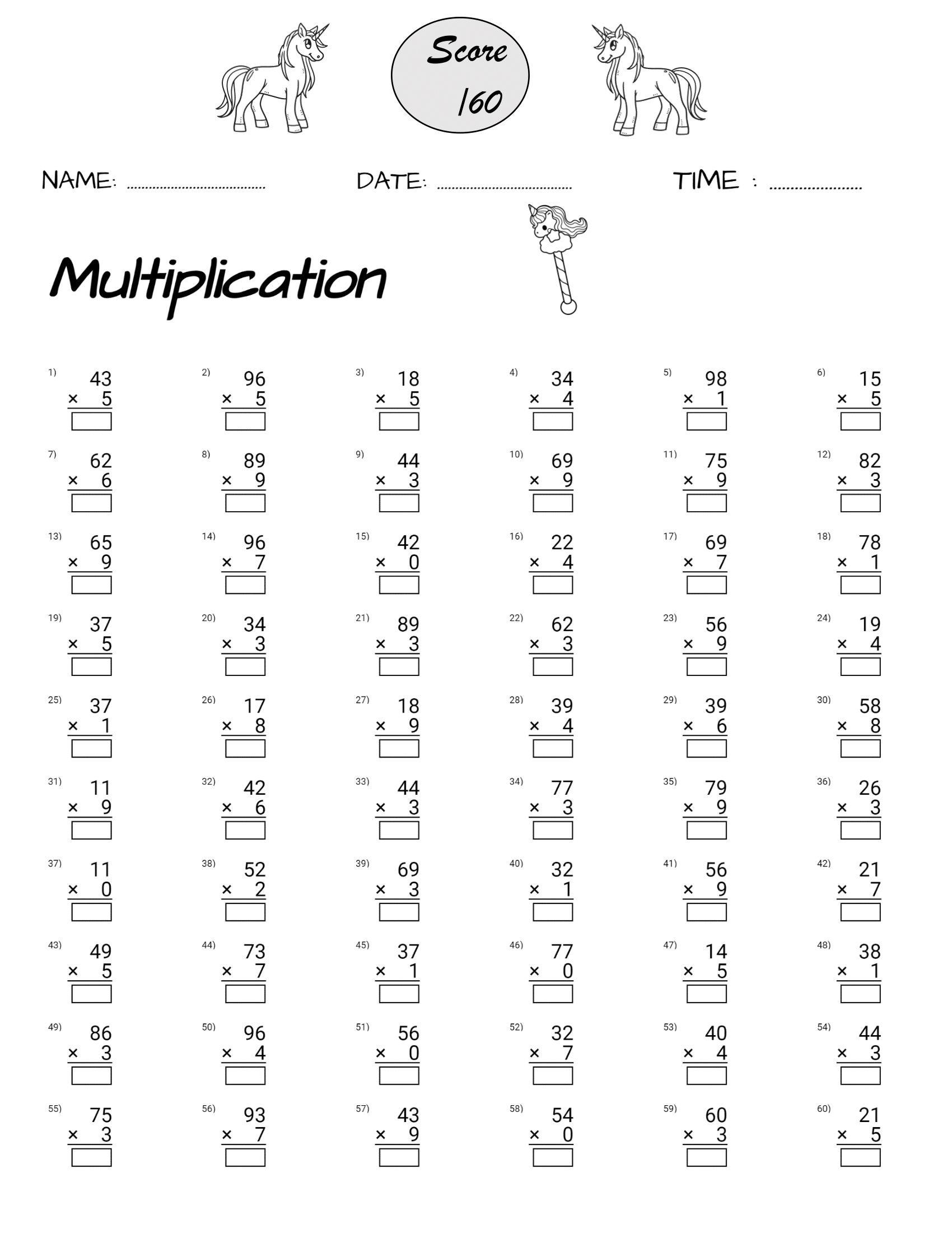 Multiplication Facts Worksheets Printable