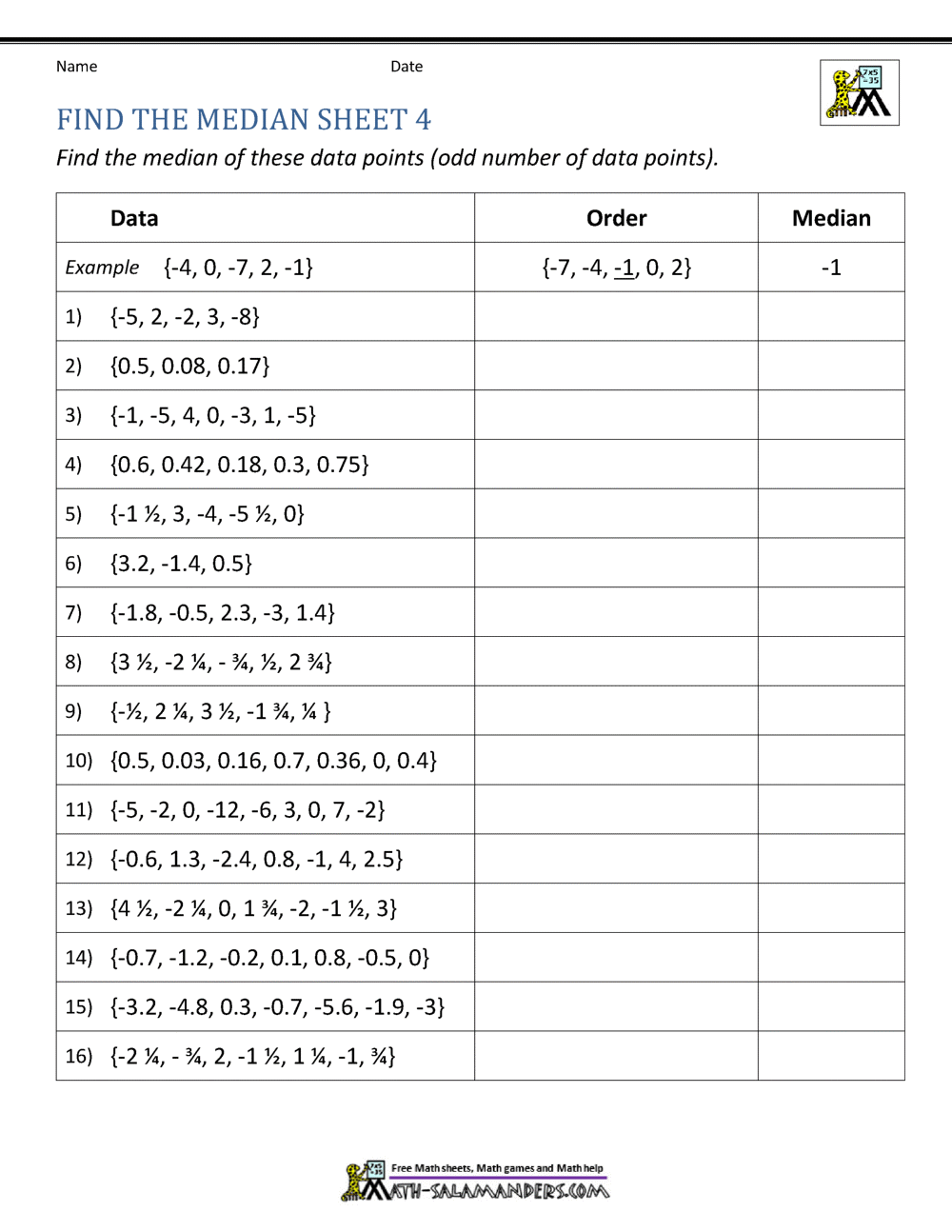 Median Worksheets Median Worksheets
