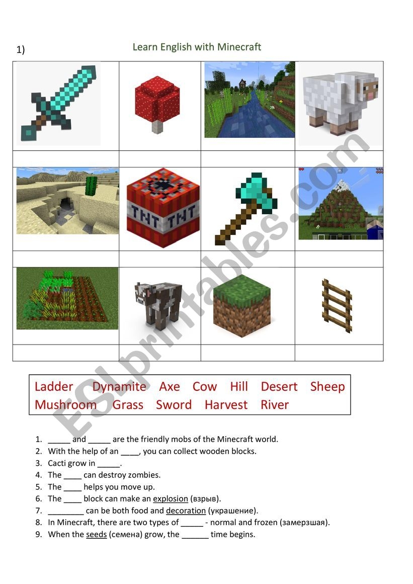 Minecraft ESL Worksheet By Awlein