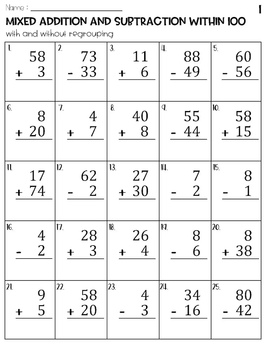 Mixed Addition And Subtraction Within 100 Worksheets Etsy Mixed Addition And Subtraction Within 100 Worksheets Etsy
