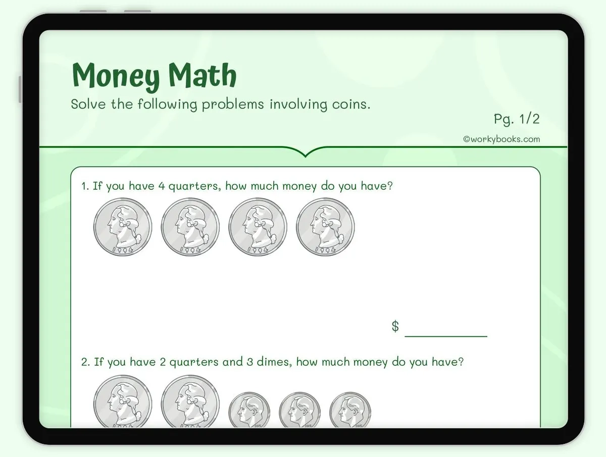 Money Math Worksheet 2 MD C 8 Workybooks